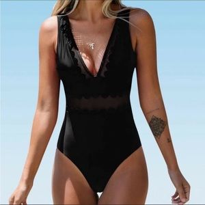 NWT Cupshe black one piece with mesh cut outs.
